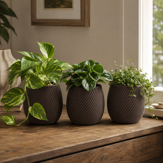 Blumentopf TrioLine 3er-Set mit moderner Linienstruktur von 3Dreamz
