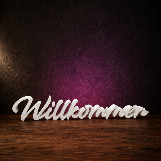 Willkommen Schriftzug in moderner 3D-Druck Optik von 3Dreamz