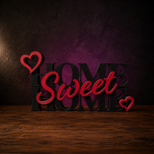 Home Sweet Home Schriftzug in moderner 3D-Druck Optik für Regal oder Sideboard